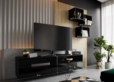 Nero bílá / bílý lesk Moderní nástěnná skříňka do obývacího pokoje Praktický systém zásuvek s otevíráním push to open