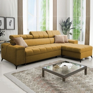 Rohová sedací souprava s funkcí spaní Bolmso hořčice pravá rohová sedací souprava se dvěma kontejnery na lůžkoviny praktická zásuvka v boční části nábytku