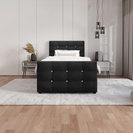 Černá kontinentální postel Kansas 100x200 v moderním skandinávském stylu s čalouněným čelem a nohama