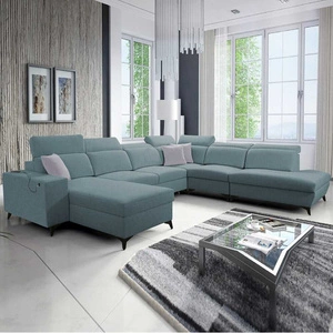 Kelly Sleek X arctic blue levá rohová sedačka s funkcí spaní mimořádně elegantní rohová sedačka do obývacího pokoje s nastavitelnými opěrkami hlavy