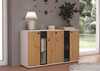 Zásuvková komoda Senja 140 cm bílá / dub řemeslně elegantní design dekorativní drážkované čelo s kovovou rukojetí
