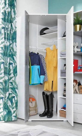 Sada nábytku Epsilon bílá / beton ideální do dětského nebo mládežnického pokoje v módním stylu