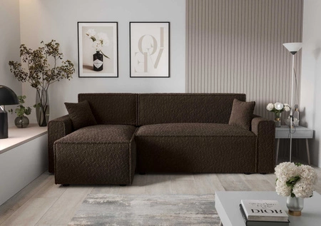 Rohová sedací souprava s funkcí spaní Brandon Bis hnědá levá strana měkká tkanina s charakteristickou smyčkovou povrchovou nádobou na lůžkoviny