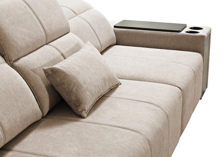 Rohová sedací souprava s funkcí spaní Tesalia XII šedý jasan levá moderní design pohodlný posuvný opěrák zásuvka v boku nábytku