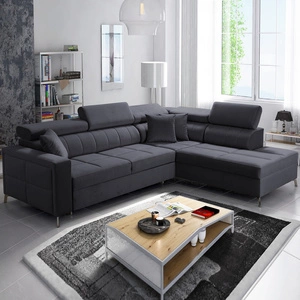Rohová sedací souprava s funkcí spaní Nausa III grafitový pravý roh sametová stylová pohodlná rohová sedací souprava nastavitelné opěrky hlavy nádoba na lůžkoviny