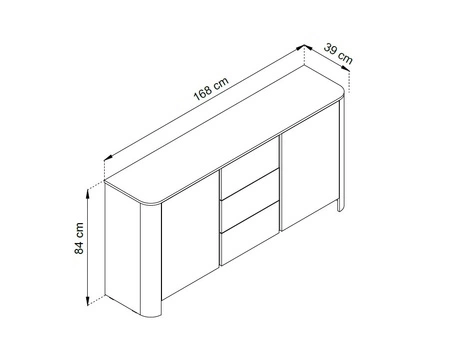 Komoda Bari 168 cm béžová moderní designová komoda do obývacího pokoje oválného tvaru poutavé zlaté doplňky