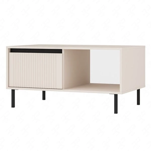 Konferenční stolek Osaka béžová / černá se zásuvkami elegantní design vyztužený kovovými nohami v černé barvě vkusné rýhované čelo