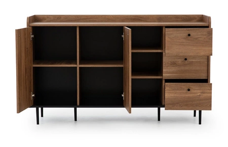 Komoda Apallo 150 cm dub brandy castello originální design vysoké okraje horní desky masiv na kovových nohách