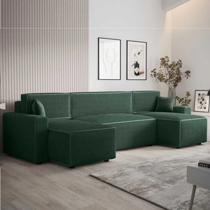 Rohová sedací souprava s funkcí spaní Brandon U Bis zelená nádoba na lůžkoviny trojrozměrná látka s výraznými pruhy měkké područky