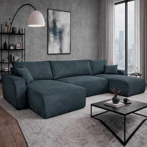 Rohová sedací souprava s funkcí spaní Fiesta U XL tmavě šedá rohová sedací souprava do obývacího pokoje s úložným prostorem na lůžkoviny s plyšovým povrchem