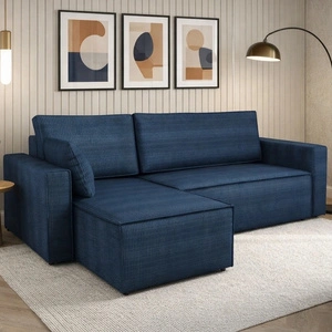 Rohová sedací souprava s funkcí spaní Rebenes modrá univerzální rohová sedací souprava trojrozměrná látka s výrazným pruhem nádoba na lůžkoviny