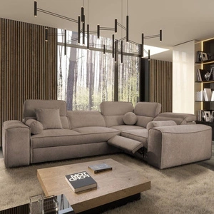 Rohová sedací souprava s funkcí spaní Viano II Lux světle hnědá pravá designová rohová sedací souprava do obývacího pokoje s pohodlným výsuvným podnožníkem