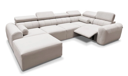 Rohová pohovka s funkcí spaní Cantare IV Lux béžová levá pečlivě zpracovaná rohová sedačka do obývacího pokoje se zvedací opěrkou nohou