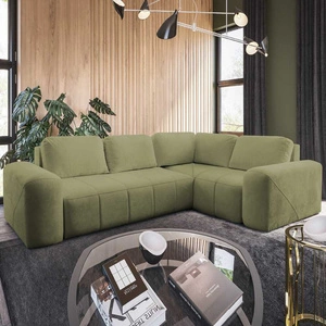 Rohová sedačka s funkcí spaní Bovec II olivová pravá pohodlná rohová sedačka se stylovým charakterem kontejner na lůžkoviny