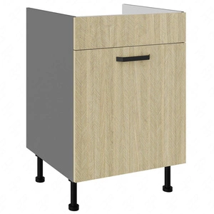 Kuchyňská dřezová skříňka se zásuvkou Chevron 60 ZL 1S BB čela s dekorativním dekorem rybí kosti skříňka odolná proti vlhkosti