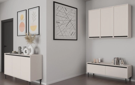 Osaka 46 cm béžová / černá nástěnná skříňka minimalistický design stylová vitrína do obývacího pokoje vkusné rýhované čelo