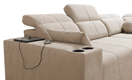 Rohová sedací souprava s funkcí spaní Tesalia III Lux béžová pravá komfortní rohová sedací souprava s výsuvnou podnožkou a posuvnou funkcí opěradla