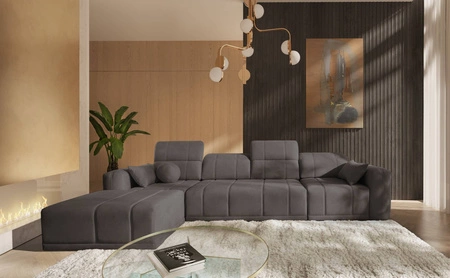 Rohová sedací souprava s funkcí spaní Cetara XII šedohnědá levá stylový design pohodlná posuvná opěradla dvě nádoby na lůžkoviny