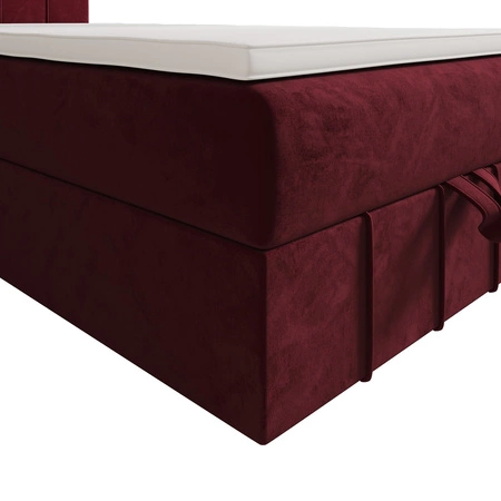 Kontinentální postel Casey 90x200 vínová v moderním skandinávském stylu s čalouněným čelem postele s úložným boxem