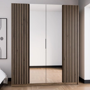 Šatní skříň se zrcadlem Kastano XII 200 cm dub evoke / černá stylový design dveře šatní skříně zdobené dubovými lamelami evoke