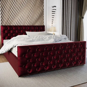 Čalouněná postel Viamao 180x200 bordó s kontejnerem v moderním skandinávském stylu s prošívaným čelem a nohama