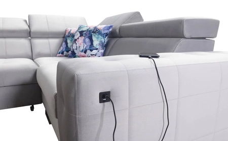 Rohová sedací souprava s funkcí spaní Hampton III sea right pohodlná rohová sedací souprava z hladké a měkké látky sametového typu