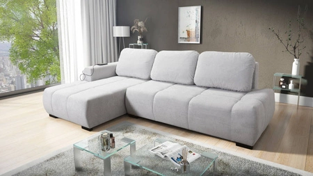 Rohová rozkládací pohovka s funkcí spaní Gentle šedý jasan levá strana stylový design rohová rozkládací pohovka charakteristická svým zaobleným tvarem