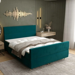 Tyrkysová kontinentální postel Benet 160x200 v moderním skandinávském stylu s výrazným čelem a nohou