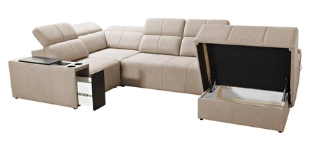 Rohová sedací souprava s funkcí spaní Tesalia IV Lux medová pravá stylová rohová sedací souprava s výsuvnou podnožkou a posuvnou funkcí opěradla