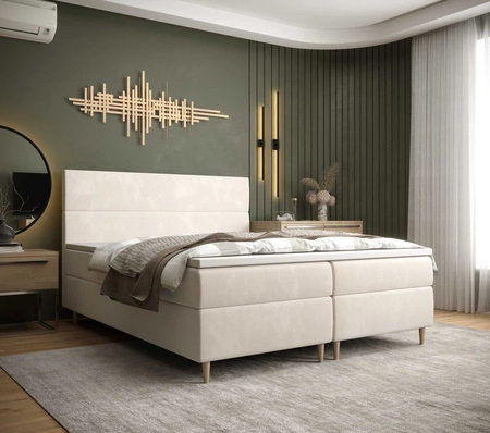 Kontinentální postel Bing 160x200 béžová v moderním skandinávském stylu s výrazným čelem