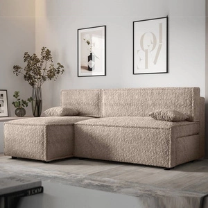 Rohová sedací souprava s funkcí spaní Brandon béžová levá strana měkká tkanina s charakteristickou smyčkovou povrchovou nádobou na lůžkoviny