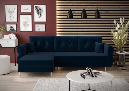 Rohová pohovka s funkcí spaní Wilkins navy blue levá strana stylový a moderní design, který se hodí do každého interiéru