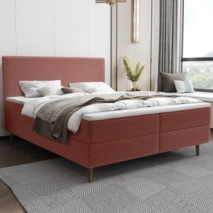 Kontinentální postel Totti 160x200 Indická růžová stylová postel s úložným prostorem trojrozměrná tkanina s výraznými pruhy