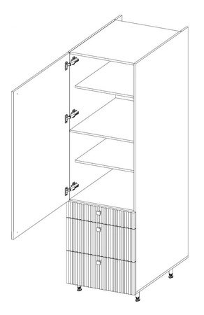 Verdi 60 DKS-215 3S 1F kuchyňská skříňka se zásuvkami feuchtigkeits- und beschädigungsbeständiger Schrank schwarze Metallgriffe