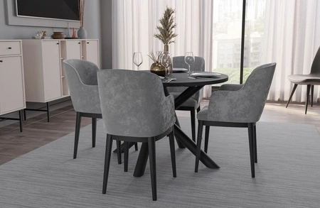 Kulatý stůl Lyon 110 cm portlandský jasan / černý designový jídelní stůl kovové pavoučí nohy výškově nastavitelné