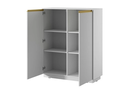 Komoda Imperial vysoká 104 cm bílá elegantní stylová komoda s jedinečným charakterem s frézovanými čely a zlatými úchyty