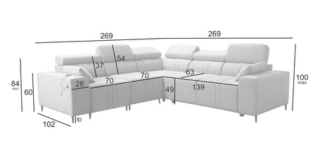 Rohová sedací souprava s funkcí spaní Castel III modrá levá rohová sedací souprava se dvěma kontejnery na lůžkoviny s nastavitelnými opěrkami hlavy