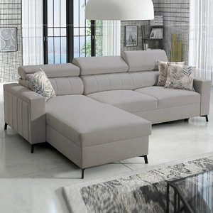 Rohová sedací souprava s funkcí spaní Savona šedý jasan levá pohodlná a elegantní rohová sedací souprava s nastavitelnými opěrkami hlavy dekorativní prošívání