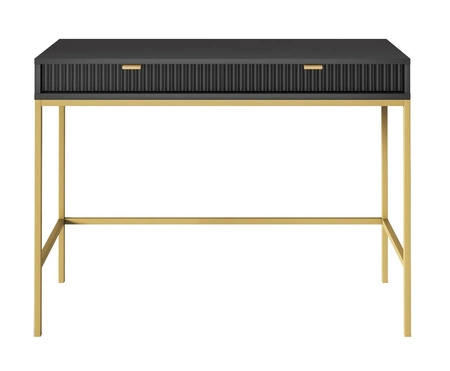 Černá konzola Lovro se zásuvkami stylový a funkční nábytek do předsíně, obývacího pokoje nebo kanceláře, rám ve zlaté barvě