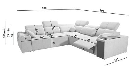 Rohová sedací souprava s funkcí spaní Tesalia III Lux zelená Komfortní pravá rohová sedací souprava s výsuvnou podnožkou a posuvnou funkcí opěradla