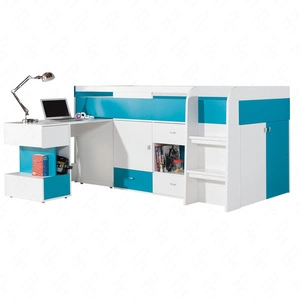 Postel s psacím stolem a skříňkami Mobi 90x200 cm bílá / tyrkysová ideální do dětského pokoje a pokoje pro teenagery lemování zakončené speciální dýhou