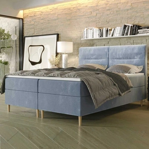 Modrá kontinentální postel Voltera 140x200 v moderním skandinávském stylu s výrazným čelem