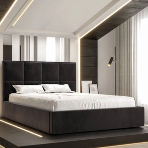 Čalouněná postel Aresa 160x200 s úložným boxem grafitová v moderním skandinávském stylu s pohodlnou opěrkou hlavy