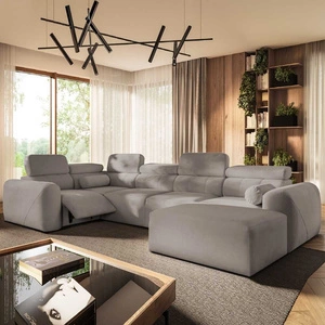 Rohová pohovka s funkcí spaní Cantare IV Lux šedý jasan pravá pečlivě zpracovaná rohová pohovka do obývacího pokoje se zvedací opěrkou nohou