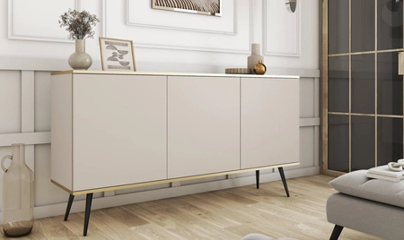 Komoda Luxury 160 cm béžová elegantní designový korpus doplněný zlatým lemováním komoda je podepřena černými kovovými nohami