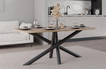 Lyon stůl 90x185 cm řemeslný dub / černý stylový jídelní stůl na designových pavoučích nohách výškově nastavitelný