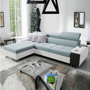 Rohová rozkládací pohovka Dafni arktická modrá / bílá levá pletená pohodlí a funkčnost při každodenním odpočinku