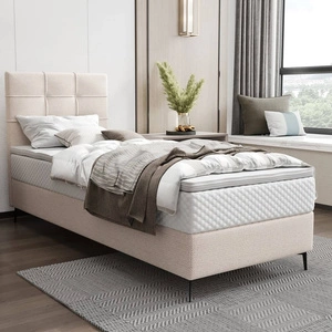 Kontinentální postel Irvine 80x200 béžová Stylová postel s úložným prostorem na lůžkoviny a vysokým čelem zaujme svým elegantním designem