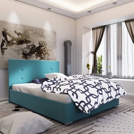 Modrá čalouněná postel Reus 180x200 s moderním čelem ideální do ložnice