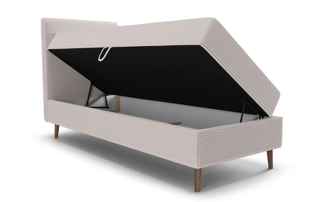 Kontinentální postel Totti 90x200 slonová kost Stylová postel s úložným prostorem na lůžkoviny z trojrozměrné pruhované tkaniny
